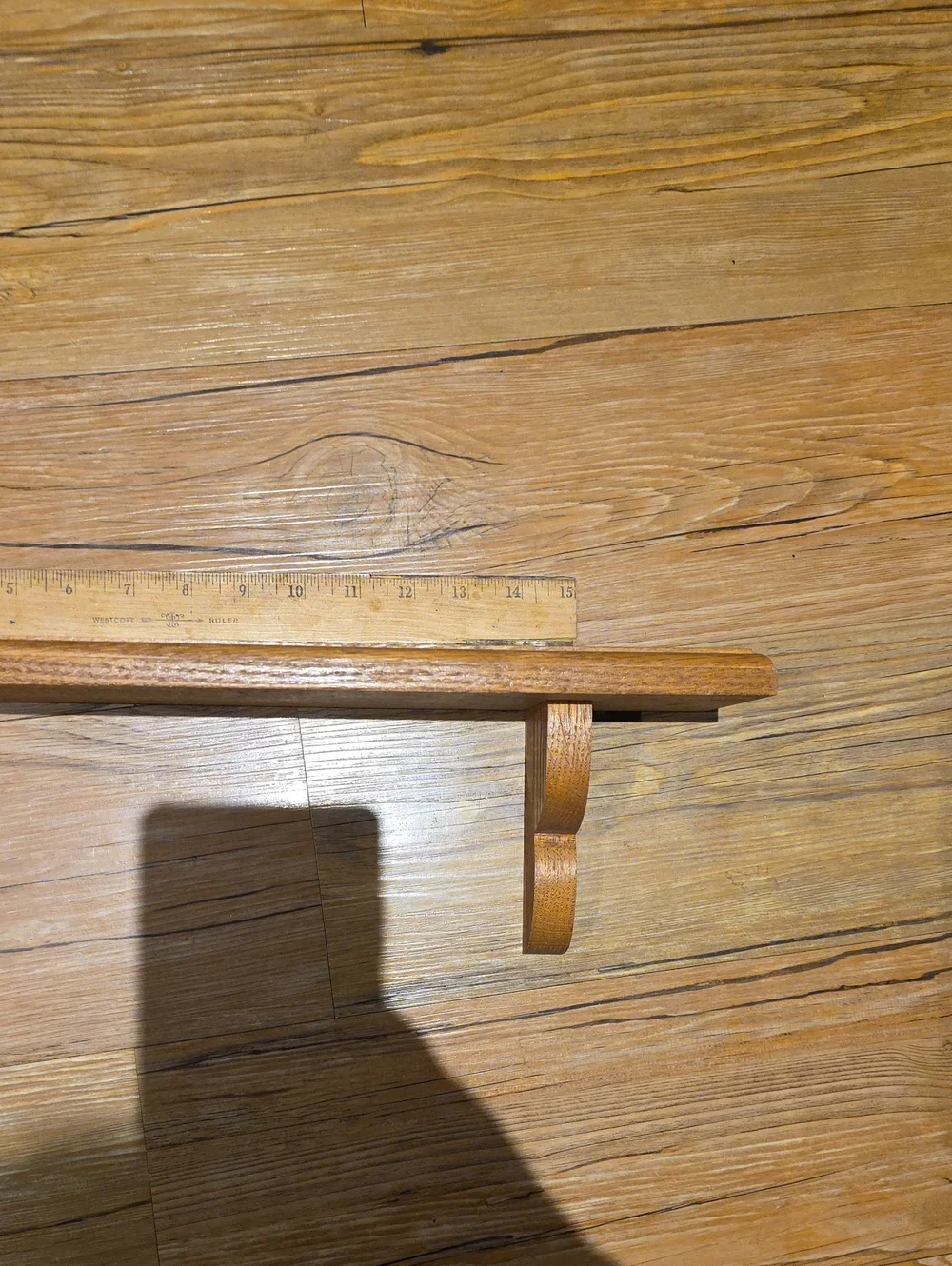 Wooden Wall Shelf with Double Hooks - Brown